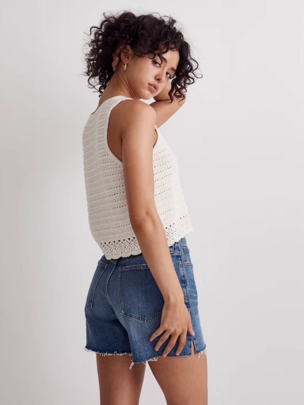 Madewell Kellen Crocheted Cream Sweater Tank with Scalloped Hem - Picture 3 of 8